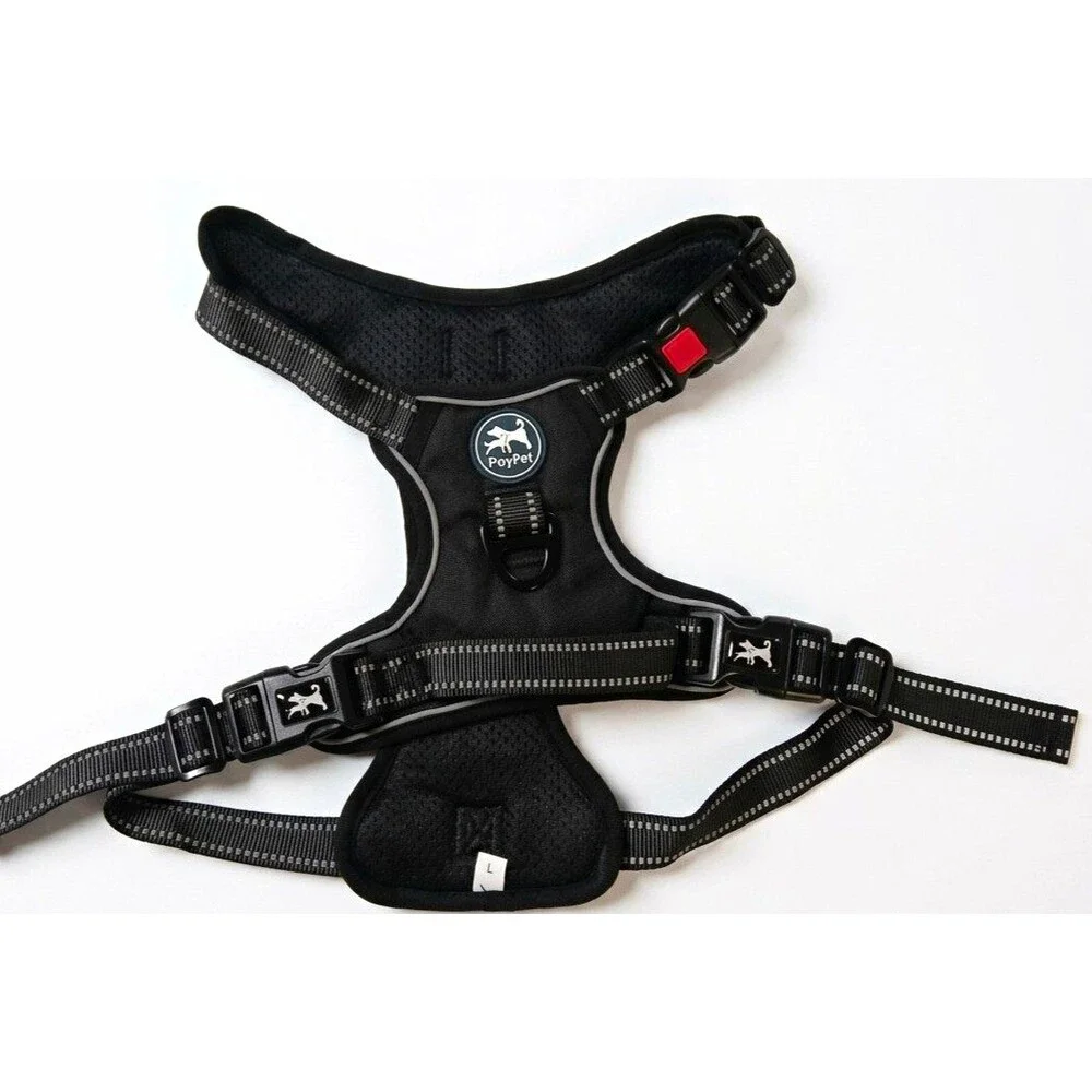 PoyPet Soft/Vest Dog Harness Size L Black Nylon Adjustable Padded